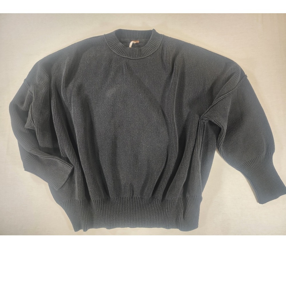 Free People Oversized Slouchy Tunic Women Size S Black Ribbed Sweater